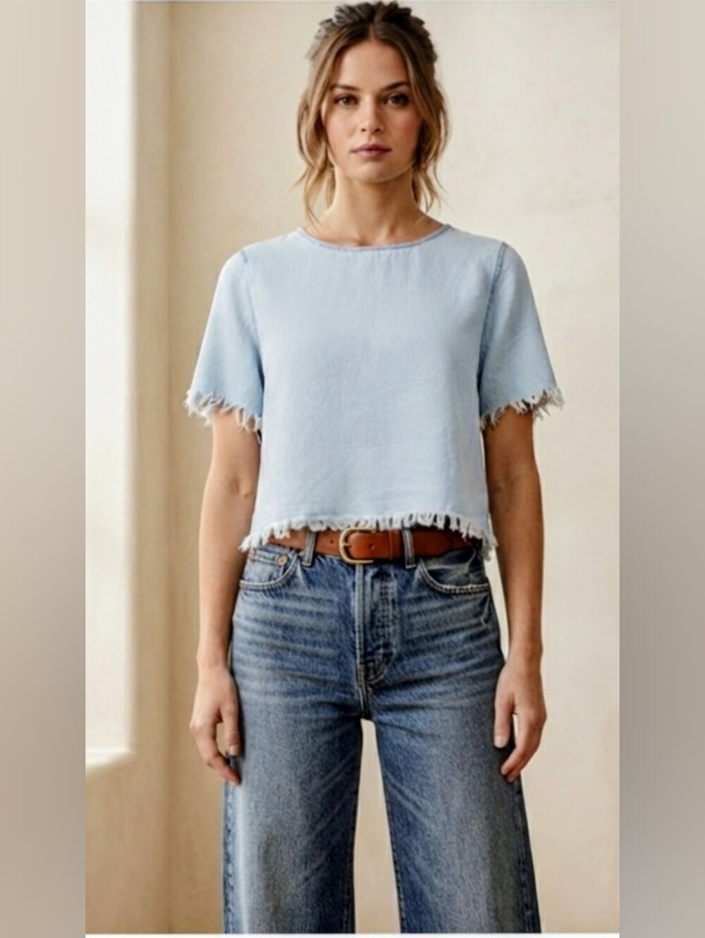 DL1961 Vintage Light Wash Cropped Denim Top Frayed Fringe Hem Size Small S ,NWOT